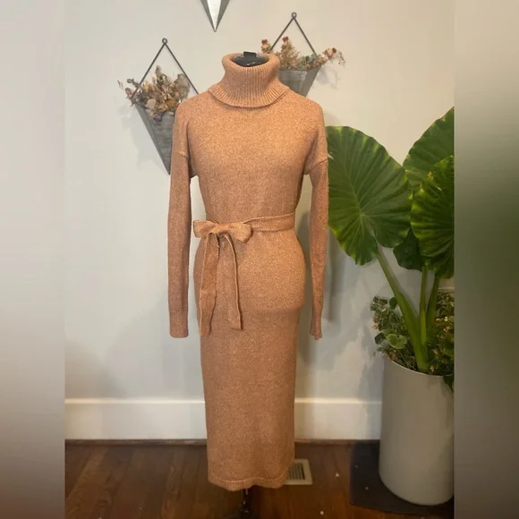 Rachel Zoe Dresses | Rachel Zoe Tan Long Sleeve Turtleneck Sweater Midi Dress | Color: Tan | Size: S | Pm-15684408'S Closet